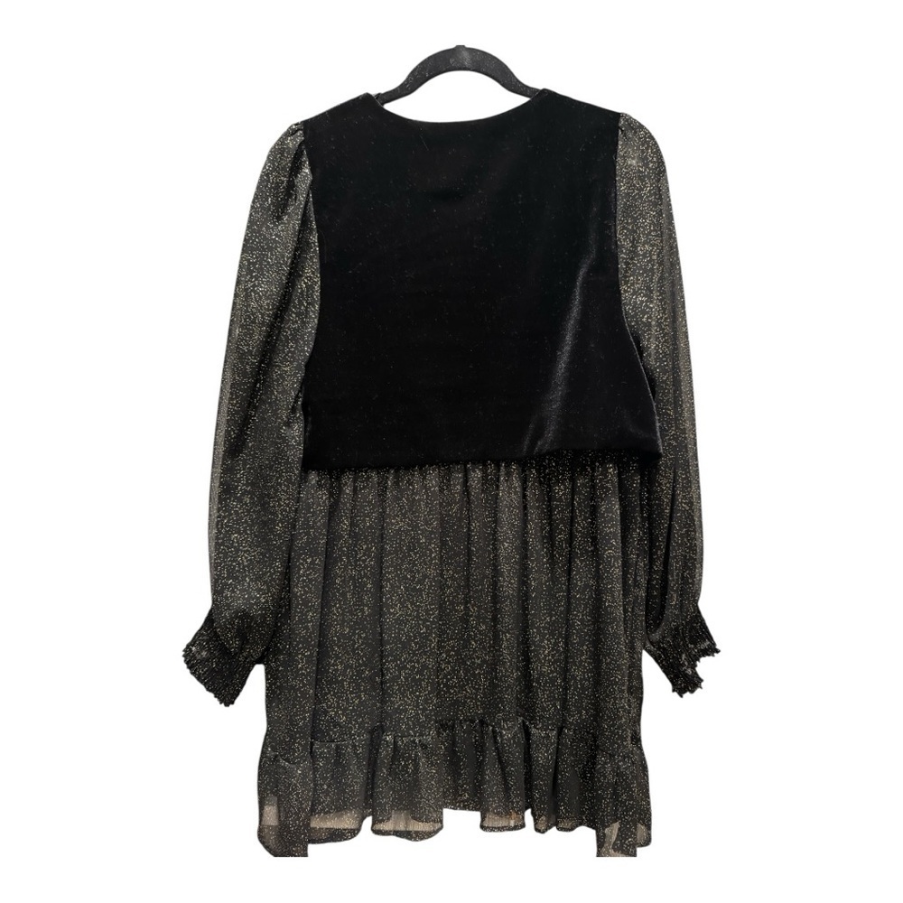 ✨ ZARA Black Glitter Mini Dress with Velvet Vest Overlay – Size L | NWOT - Picture 5 of 5